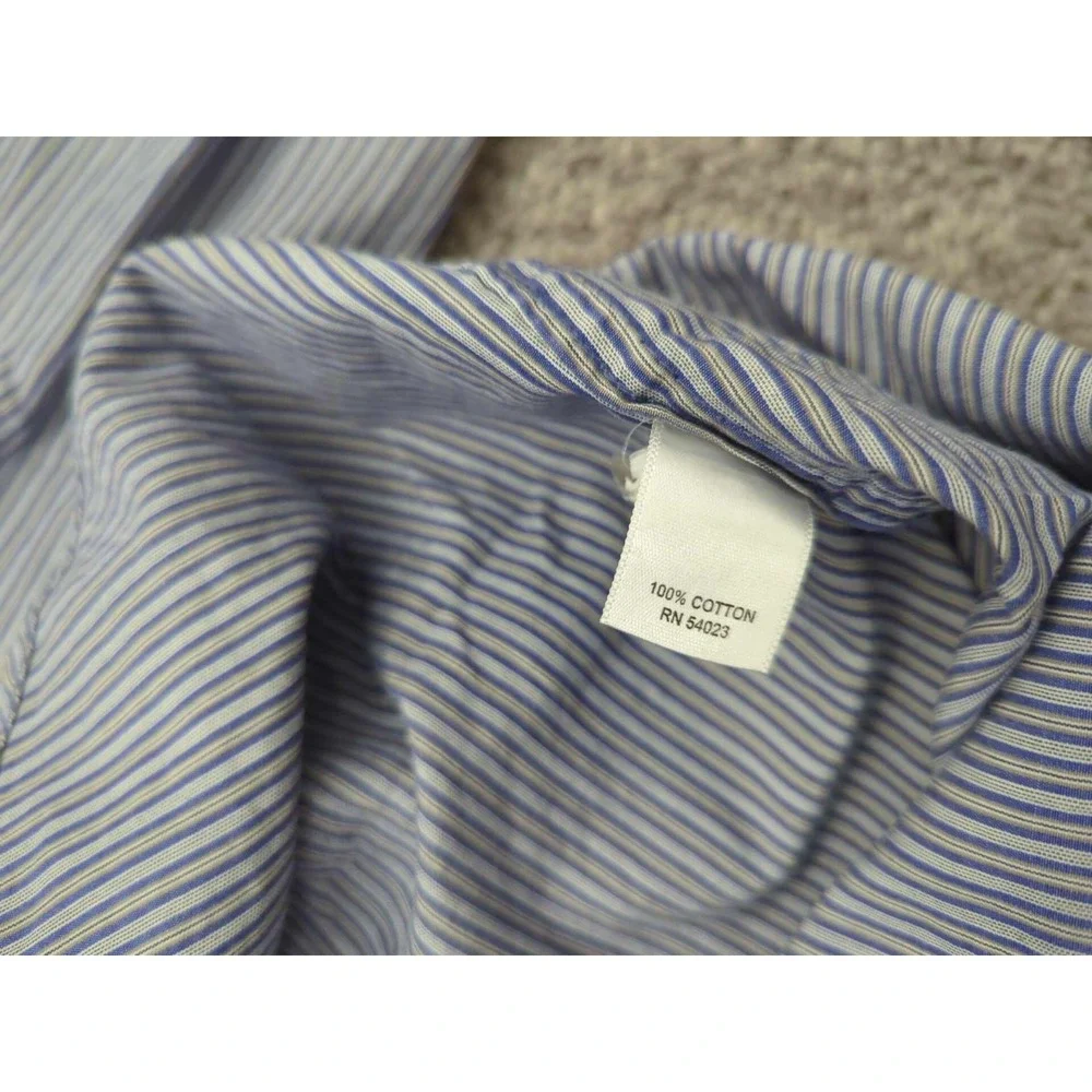 Banana Republic Button Up Shirt Mens 15-15 1/2‎ Blue Vertical Stripes Slim Fit